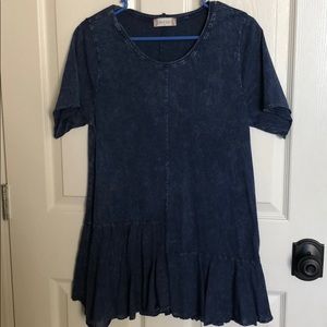 Altard State ruffle blue jean shirt